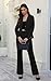 Women's 2 Piece Suits Business Casual Long Sleeve Solid Outfits Professional Blazer with Straight Leg Pants Office Sets Black