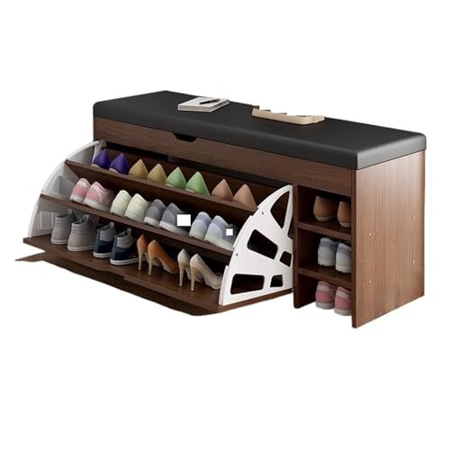 Banco otomano de almacenamiento, zapatero de piel sintética con asiento, elegante taburete de entrada para zapatos y accesorios, diseño que ahorra espacio