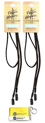 Peeper Keepers Eyeglass Retainer| Leather Sunglass Holder | Black, 2Pk | W/Microfiber Cloth & Screwdriver #TOP8