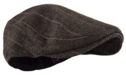 Image of Wonderful Fashion Men's Classic Herringbone Tweed Wool Blend Newsboy Ivy Hat (Large /X-Large, Charcoal)