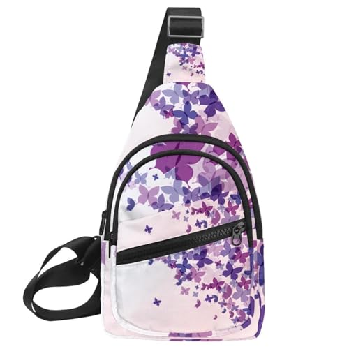Sac de poitrine pour femme à motif papillons bleus pour voyage et randonnée