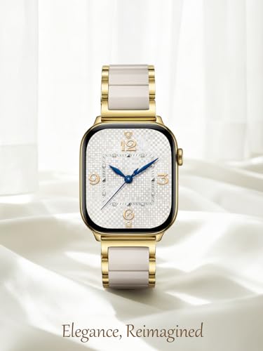 Image of V.R.HOPE Apple Watch Band for Women 38mm 40mm 41mm 42mm Fashion Gold Stainless Steel Metal Strap with Resin Inlay, Fashion Bracelet Compatible with iWatch Series 11 /10 /9 /8 /7 /6 /5 /4 /3 /2 /1 /SE (Oatmeal+Gold)