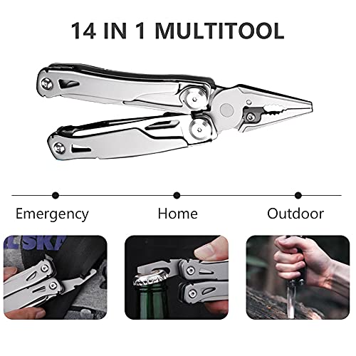 yeacher Ferramenta multifuncional dobrável multifuncional 14 em 1 Ferramenta com presilha para cinto