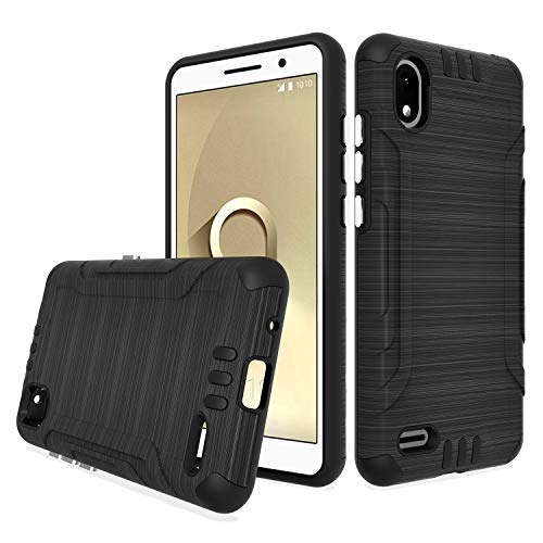 AmeriCase | Alcatel TCL A2 (A507DL) | Alcatel TCL Signa | Phone Case [Brushed] Shockproof Protective Defender Cover for TCL A2 (Tracfone, Simple Mobile, Straight Talk, Total Wireless, Net10) (Black)