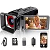4K Video Camera Camcorder, 64MP with 3” 270° Flip Screen, 18X Zoom, WiFi and Webcam for YouTube, 32GB SD Card, Built-in Rechargeable 2500mAh Battery(Black)