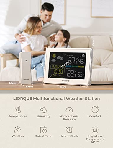 LIORQUE-Weather-Stations-with-Outdoor-Sensor-Wireless-Weather-Stations-for-Home-Garden-MSF-Digital-Clock-Barometer-Temperature-Humidity-Monitor-Date-Weather-Forecast