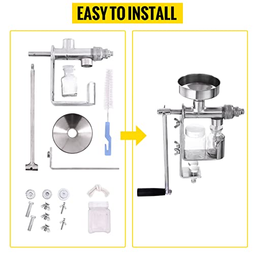 VBENLEM Manual Oil Press Stainless Steel Oil Press Machine Nut and Seed Oil Press Household - Thumbnail 6