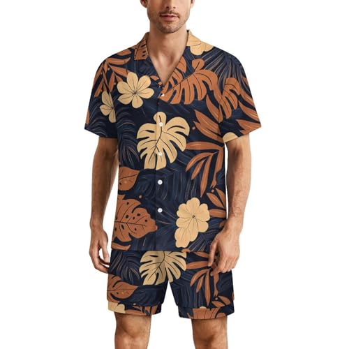Pyjama court homme imprimé feuilles vêtements de nuit d'été