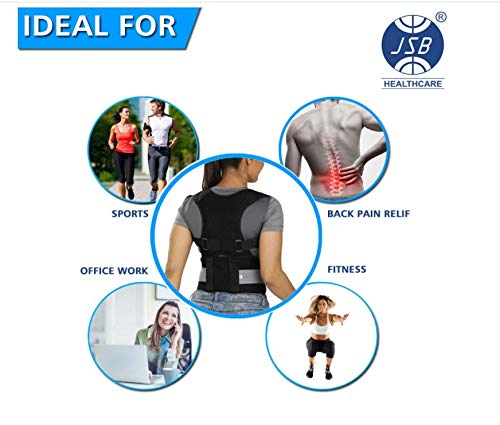 JSB BS63 Back Posture Corrector Belt for Men & Women Lightweight Daily Use Shoulder Pain Relief Support Brace (Large) (Black) 2