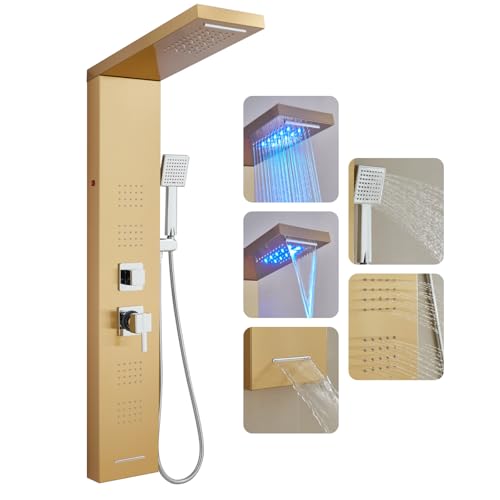 Image of ROVOGO Gold Shower Panel Tower System W /Led Lights & 5 Shower Modes, 46.5 inch