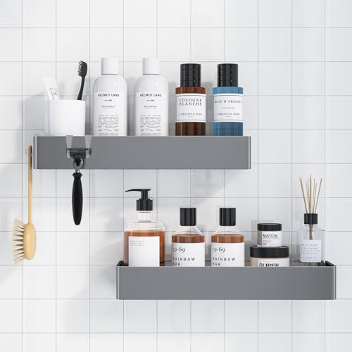 Kitsure Duschablage ohne Bohren - 2 Stück rostfreie Badezimmer Organizer, schnell trocknende Badregal ohne Bohren mit großer Kapazität, langlebige Shampoo Halterung für Duschel, X-Large, Silber