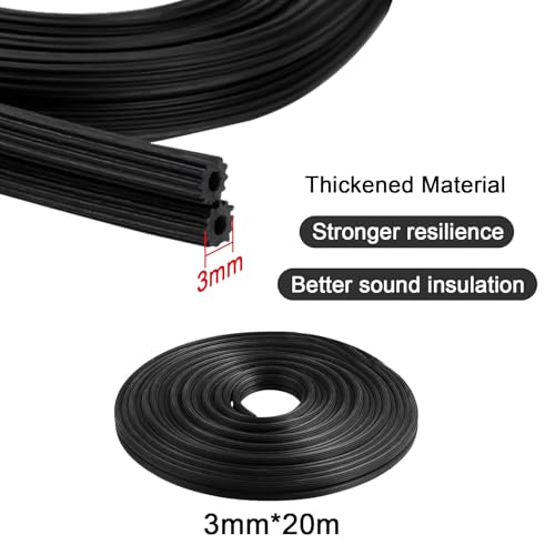 UVVRUR 20 Meter Gummi Kederband Gummi Kedergummi Kederband Installieren Fliegengitter Ersatzteil für Fliegengitter, Mückengitter, Insektengitter, Spannrahmen, Gummi Kederschnu (Schwarz, 3mm)