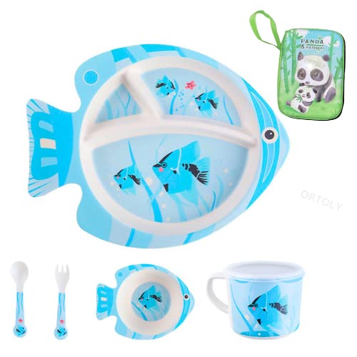 JUGUTEE Bamboo Fiber Dinner Set for Kids Baby Feeding Bowl, Bamboo