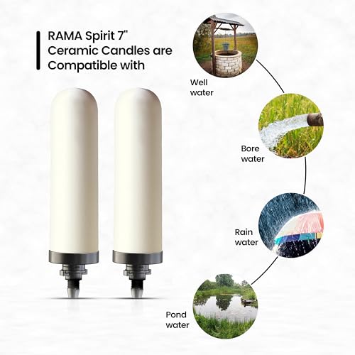 Image of RAMA Gravity Water Filter | 17L Total Capacity (8L Storage) | 304 Stainless Steel Purifier for Home | Includes 4 Spirit 7 inch Ceramic Candles & 7 inch Vision Tap | 10-Year Manufacturer Warranty