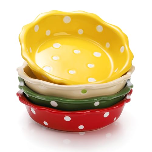 AVLA 4 Pack Ceramic Mini Pie Pans 6 Inch Small Baking Pie Dish Plate 10 oz Individual Deep Dish Pie Plate Kitchen Bakeware Pot Pie Pans for Quiches Tarts Puddings Apple Pecan Pie Oven Safe
