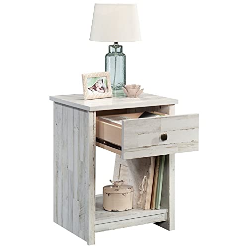 Sauder River Ranch Rustic Night Stand With Drawer In White Plank, White Plank Finish #TOP20