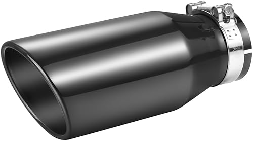A-KARCK Puntas de escape cromadas negras Entrada de 3", Entrada de 3" Salida de 5" Longitud de 12" Abrazadera universal que nunca se desvanece Punta