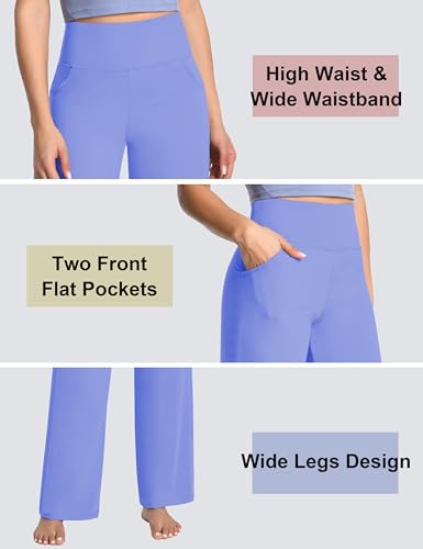 Image of BUBBLELIME Women High Waist Wide Legs Yoga Pants Loose Sweatpants Pockets | 29 inch /31 inch /33 inch /35 inch /37 inchInseam,2 Styles / Dress /Basic,Lounge,Comfy,Stretch Casual Work