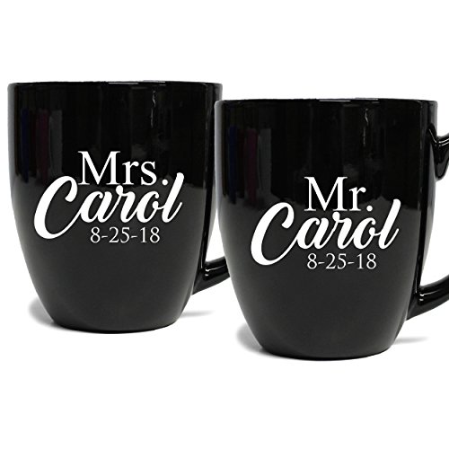 Set of 2 Personalized Mr. and Mrs. Coffee Latte 16oz Mugs for Couple
