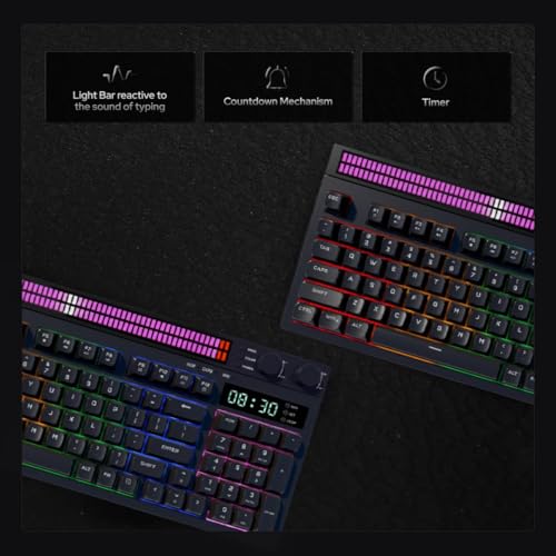 Image of AZOTH Eclipse Black 94 Keys Trimode Gaming Membrane Keyboard, RGB Backlit, Wireless Bluetooth 2.4G & Wired, 2 Knobs, Rhythm Light, Volume & Brightness Control, for PC Mac Laptop, 2000mAh Battery
