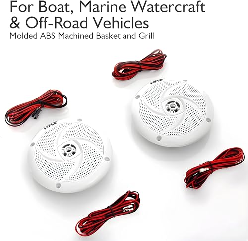 PYLE Marine Speakers - 6.4 Inch 2 Way Waterproof and Weather Resistant Outdoor Audio Stereo Sound System with LED Lights, 180 Watt Power and Low Profile Slim Style - 1 Pair - PLMRS53WL