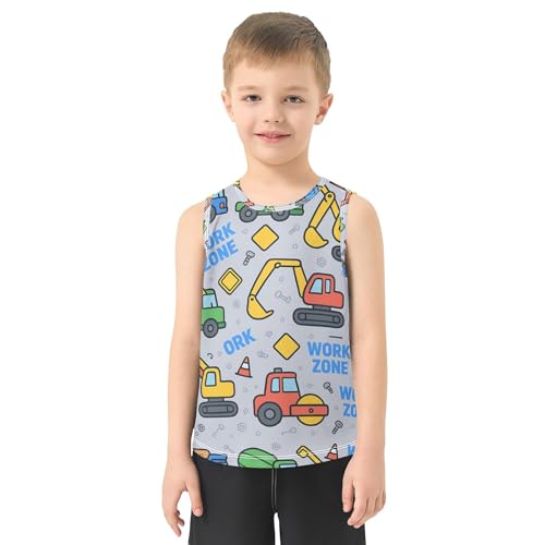JUNZAN Construction Vehicles Gray Boys Athletic Tank Top Sleeveless Casual Vest Tees Toddler Tees for Fitness Travel Swim 3T2