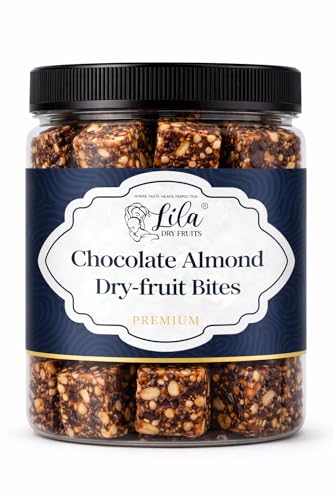 Image of LILA DRY FRUITS Dry Fruit Bites 100 g (5 Pieces) Dates Barfi Chocolate Almonds Flavour Date Mithai Healthy Sweet Snack with Desi Ghee | Premium Festive Gift DryFruit Bytes Perfect for Gifting