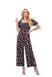 Love Welove Fashion Jumpsuits for Women Dressy Casual – Vacation & Garden Party Floral Wide Leg Smocked One Piece Romper Outfit
