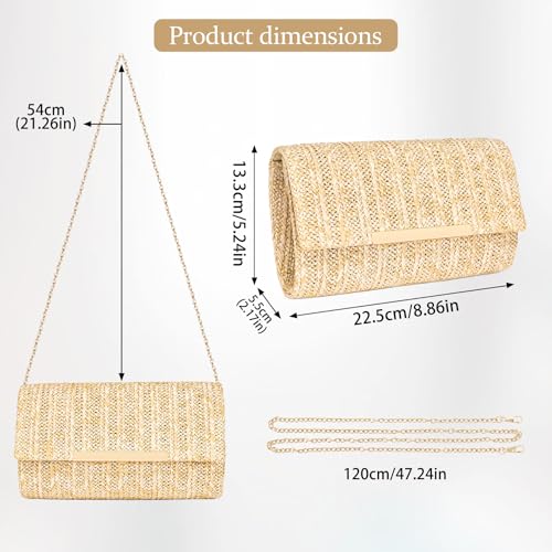 Image of Larcenciel Straw Clutch Purses for Women, Woven Beach Purse w /Chain, Summer Boho Evening Handbag for Wedding, Prom, Vacation