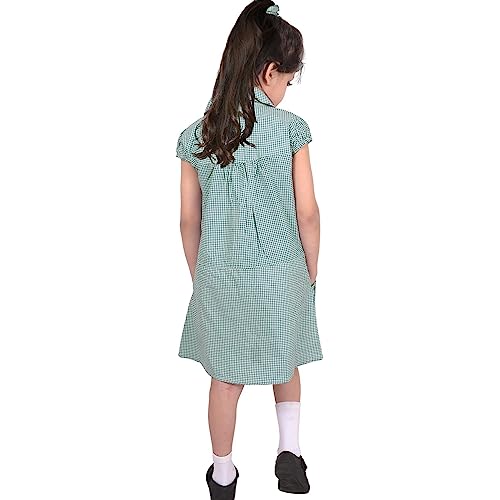 Vestido escolar de guingán plisado para uniforme de niña en color verde 3
