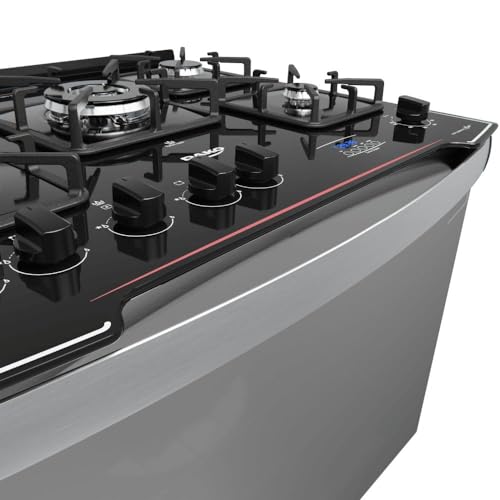 Fogão de Embutir 5 Bocas Preto com Frente Espelhada e Timer Digital Dako Diplomata Grill Style Bivolt