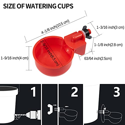 Chicken Waterer Cups 8 Pack Automatic Chicken Water Cups for Poultry LANARP Float Style Gravity Chicken Watering System, Water Feeder Kit, 5 Gallon with Mounting Hole Opener