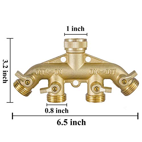 Hourleey 4 Way Brass Garden Hose Splitter, 3/4", 4 Valves + 4 Washers