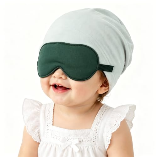 Baby Sleep Hat with Eye Mask for Newborn 0-6 Months Soft Infant Hat Eye Shade for Newborn Sun Hat & Beanie Travel & Baby Gifts Green