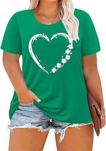 Image of ForHailey Women's Plus Size St Patricks Day T-Shirt Women Lucky Clover Graphic Irish Tee Casual Short Sleeve Graphic Tees