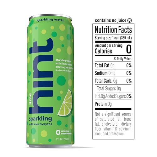 Image of Hint Sparkling Water, Lime - Canned Flavored Water Beverages with Electrolytes, Zero Calories, and Sugar Free - 12 Fl Oz Cans (Pack of 12)