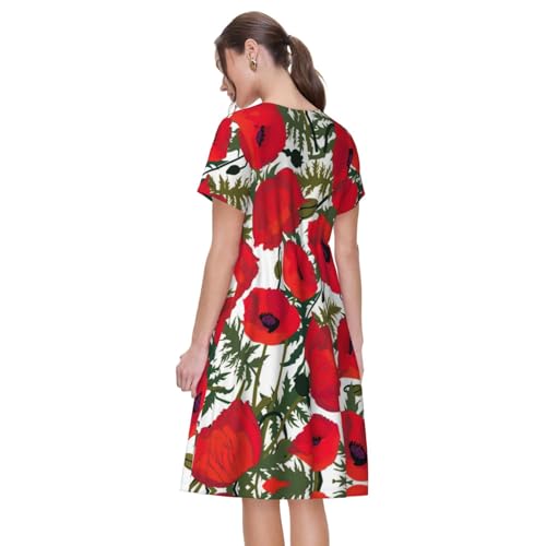 Robe de plage fluide et légère à imprimé coquelicot rouge - 4