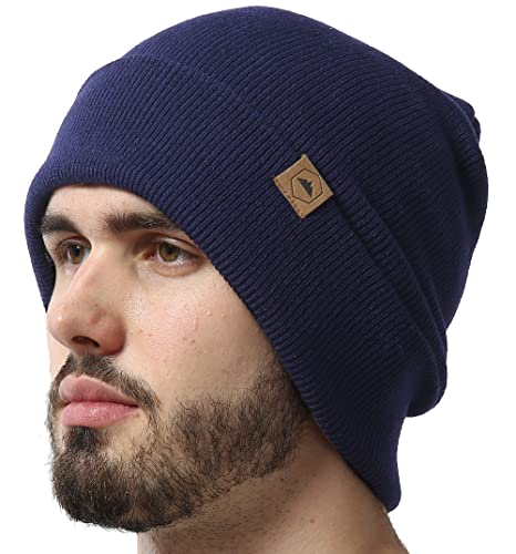 Cuffed Knit Beanie Winter Hat For Men And Women - Warm, Soft & Stretchy Daily Ribbed Lightweight Toboggan Cap Navy Blue #TOP13