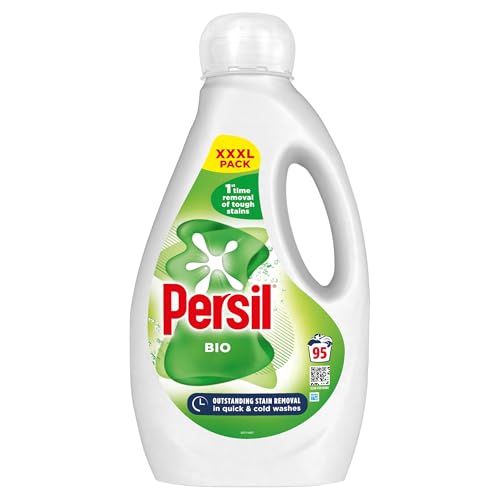 Persil Detergente líquido para lavar ropa Bio Laundry por primera vez para eliminar manchas difíciles, excelente eliminación de manchas en lavados rápidos y fríos, 95 lavados (2,565 L)