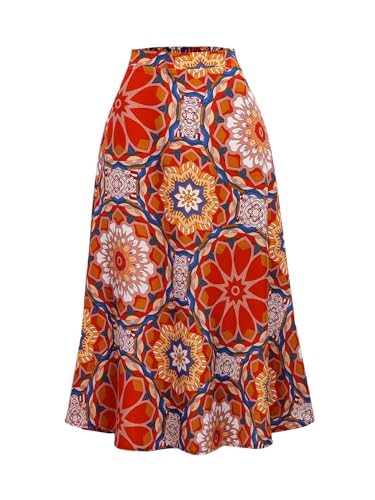 Women's Flowy Flared Ruffle Boho Long Skirts Floral Graphic A Line Summer Vacation Beach Skirt