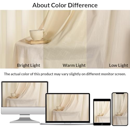 Image of HOMEMONDE 10 Feet Long Door Sheer Curtains for Hall and Entry Way - 1 Piece Luxury Light Filtering Sheer Curtain with Rod Pocket Style (120 Inches, Beige)