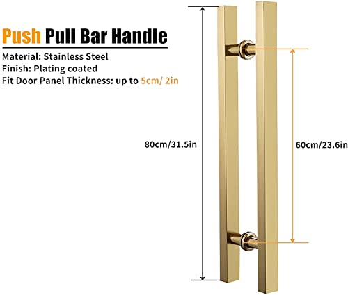 Poignée de porte dorée en H acier inoxydable 80cm luxe pour entrée moderne