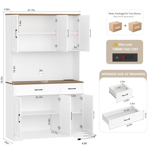 HOSTACK 71"H Kitchen Pantry Storage Cabinet, Farmhouse Hutch Cabinet, White - Image 4