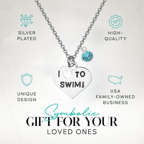 Swimming Necklace, Swim Jewelry, Swimmer Heart Charm Pendant With Blue Gem Gift For Swimmers And Swim Teams, Swimmer Gifts4