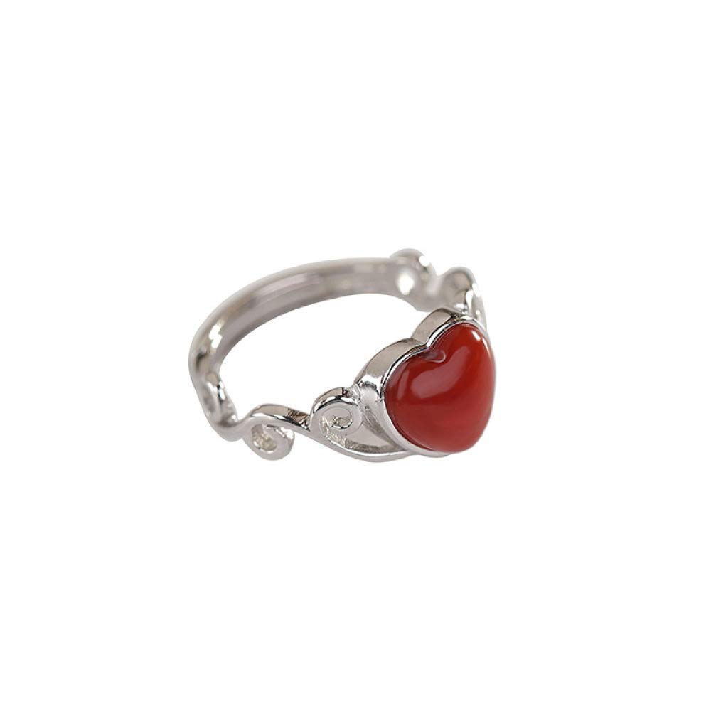 Vintage Estilo Chino S 925 Anillo De Plata Mujer Incrustaciones En Forma De Corazón Abierto Sur Natural Ágata Regalo Creativo De Moda De Tendencia De Personalidad Temperamento Elegante