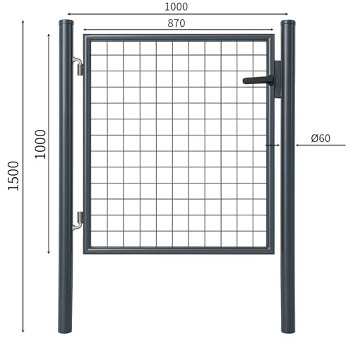 ATTAS Gartentor Metall | 100x100, anthranzit, inkl. Schloss und 3 Schlüssel abschließbar| Zauntür, Gartentür für Doppelstabmattenzaun Tor, Zauntor Metall, Hoftor, Rund