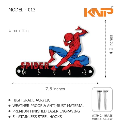 Image of KNP Art Acrylic Key Holders, Premium HD UV Printed, Multipurpose Key Stand for Home, Office Decor, Weather Proof, Anti-Rust, Wall Mounted Key Holder, Cartoon Theme, (Spider Man)