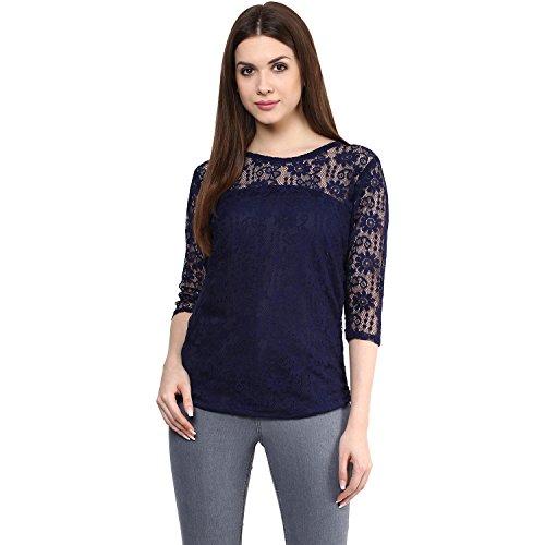 Image of mayra Women's Net Navy Blue Color 3 /4 Sleeve Top