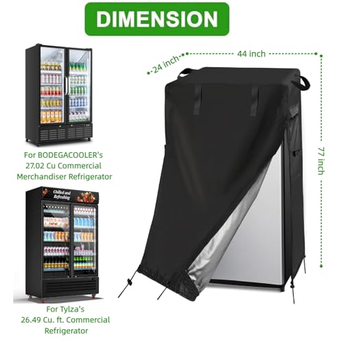 Image of 44W Commercial Refrigerator Cover 26-28 Cu Ft Double Door Display Fridge | 44x24x77,Waterproof Dustproof Heavy Duty Oxford Fabric,for Most 26-28 Cubic Feet Industrial Stainless Steel Fridge