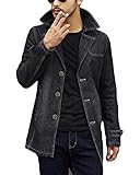 Passform: Slim Fit QitunC Herren Übergangsjacke Langarm Trenchcoat Freizeit Wärmemantel Langmantel Schwarz 3XL